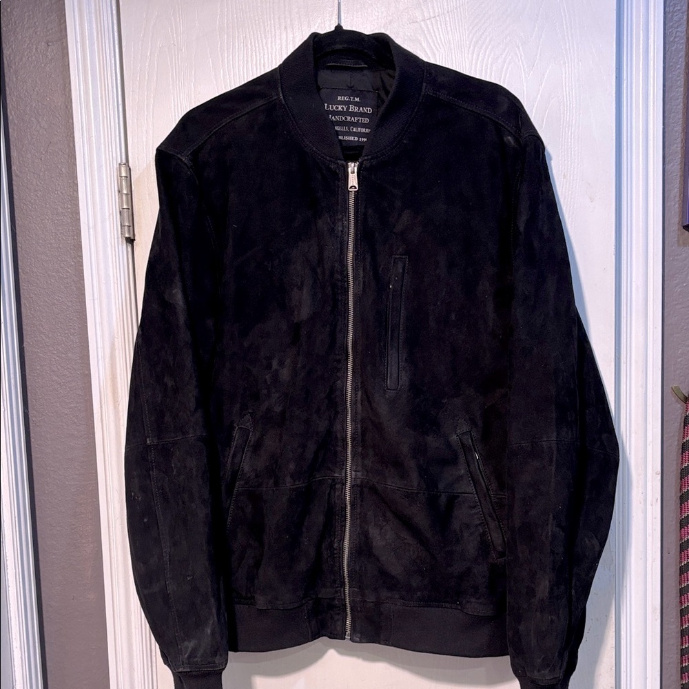 Lucky Brand Black suede leather Bomber Jacket